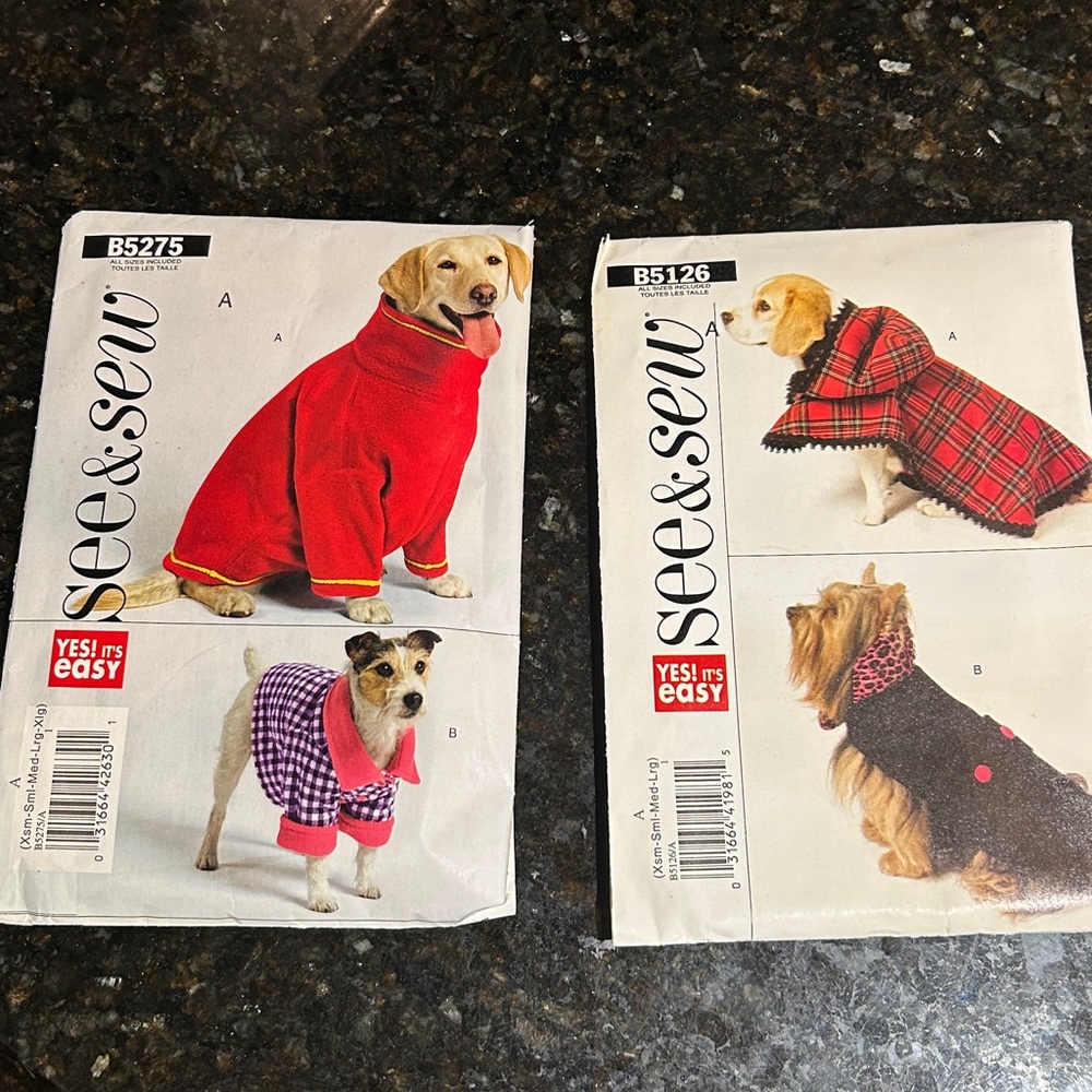 See & Sew Patterns for Dogs, XS through XL, B5126 and B5275 Hooded Coat Cloak